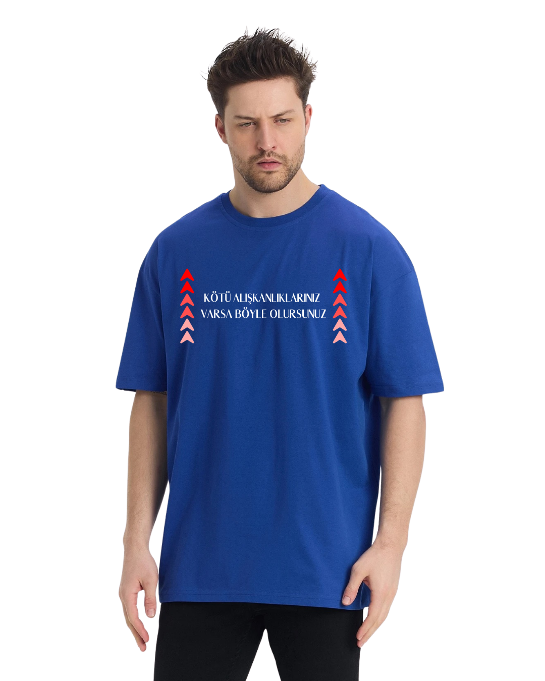 Kötü Alışkanlıklarınız Varsa Böyle Olursunuz Oversize T-Shirt - Sax Mavi