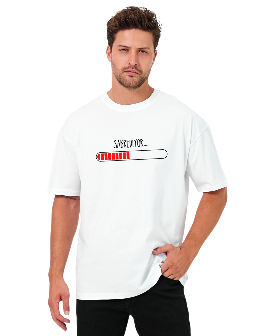 Sabrediyor Oversize T-Shirt - Beyaz