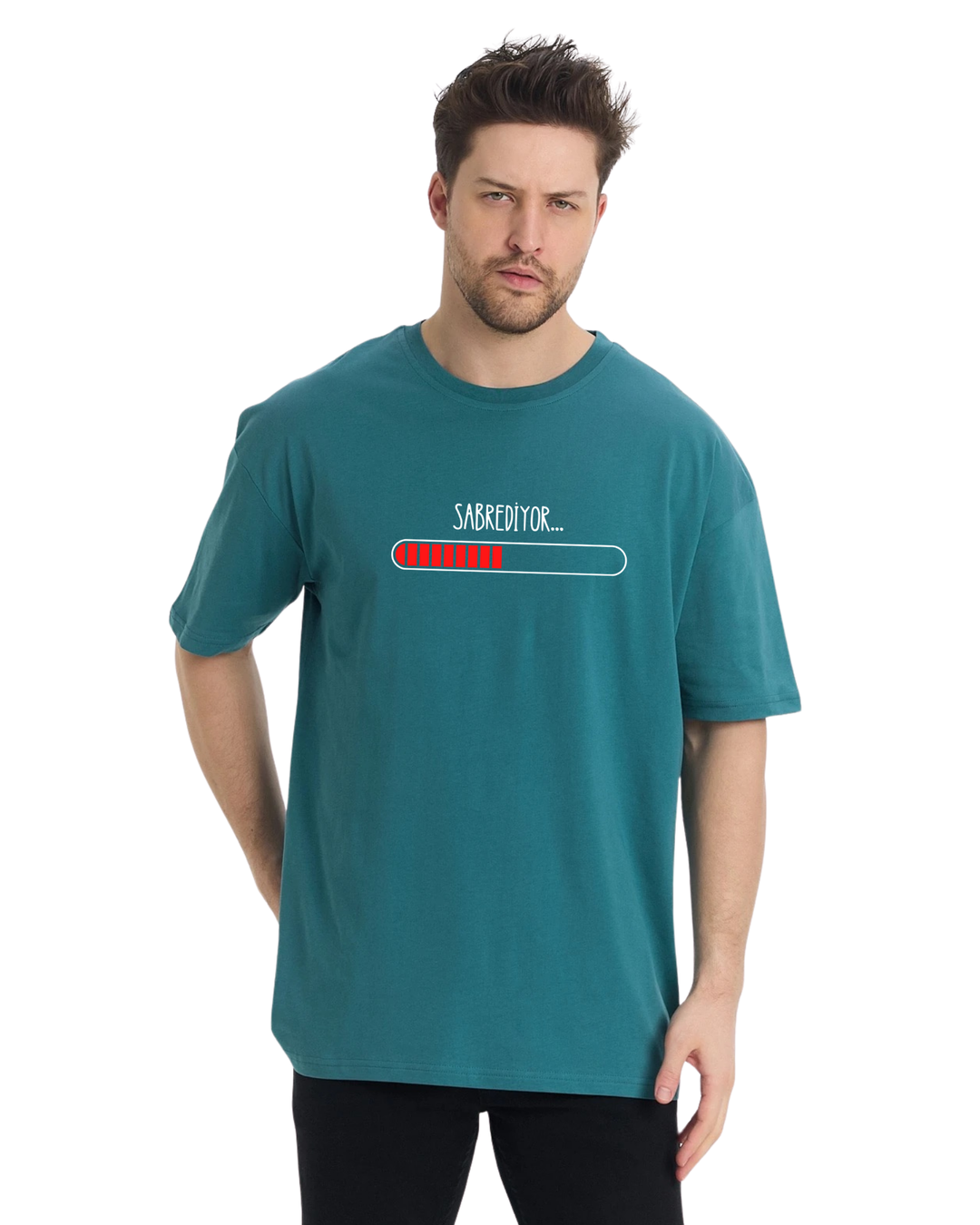 Sabrediyor Oversize T-Shirt - Petrol Yeşili